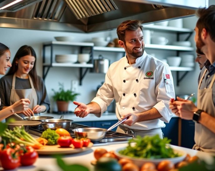 Veselá kuchyně s moderním vybavením a šťavnatými ingrediencemi.